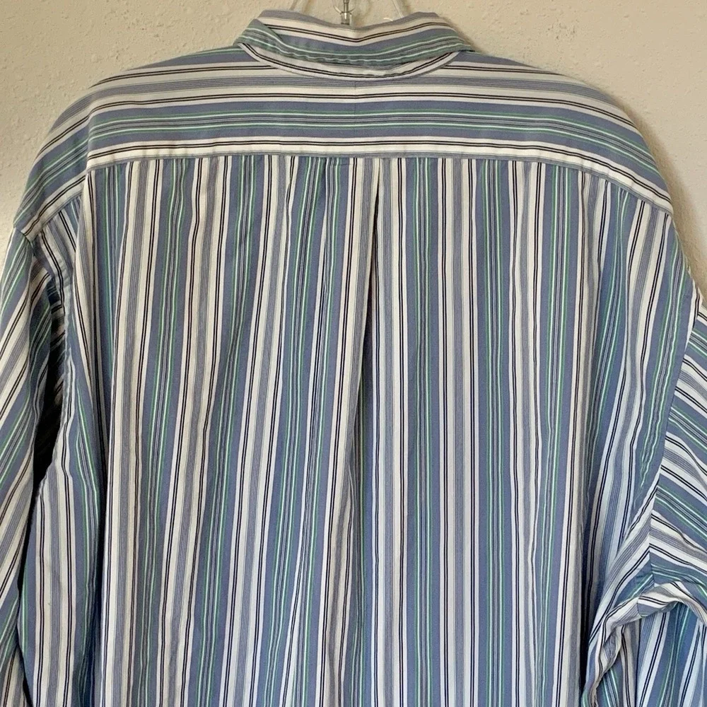 Polo Ralph Lauren Men's Blue Green Striped Long Sleeve Button Up Shirt Pony XL